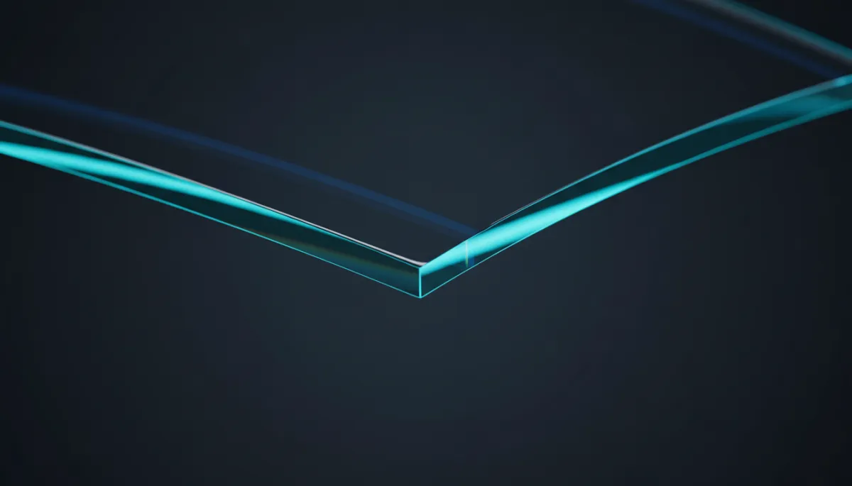 Macro photography of crystal clear glass edges reflecting light, showing flawless precision