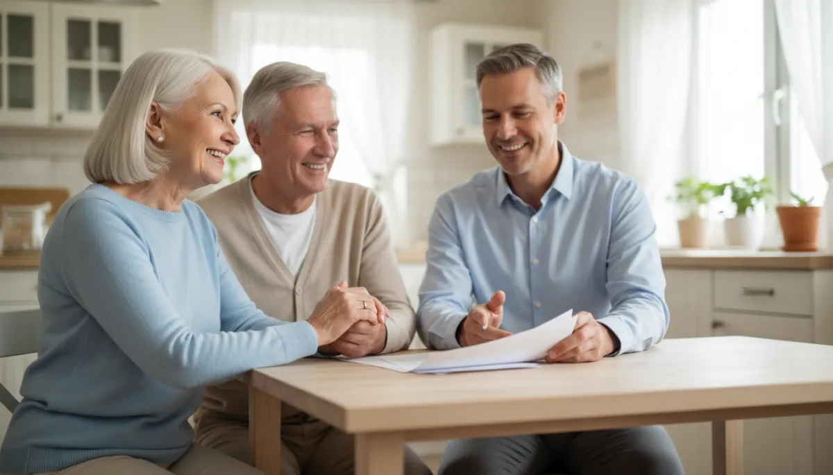 Smiling Missouri seniors reviewing reverse mortgage options at home