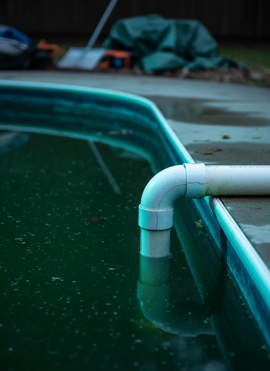 Cracked pool pipes and cloudy green water from improper DIY opening