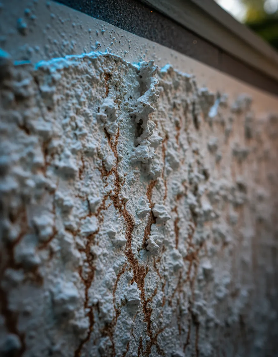 Macro view of severe calcium scale and hard water stains on pool plaster in Oklahoma City