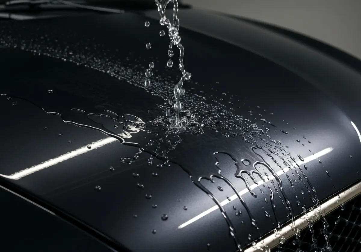 Automotive macro detail showing essential exterior wash and interior clean