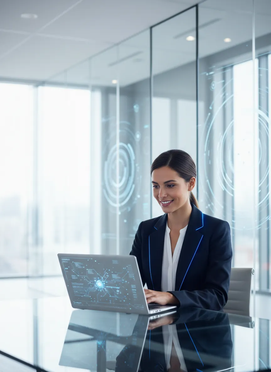 Modern professional working efficiently using smart AI technology