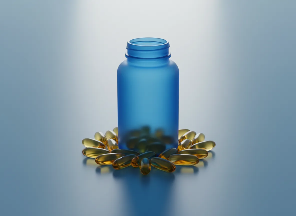 Bottle of omega-3 fish oil capsules