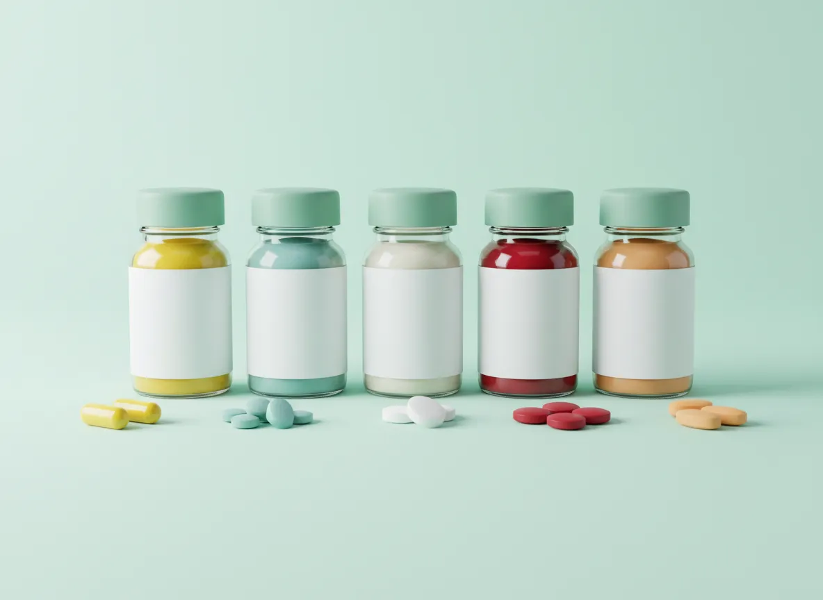 Bottle of vitamin D, zinc, melatonin, B12 and NAD+