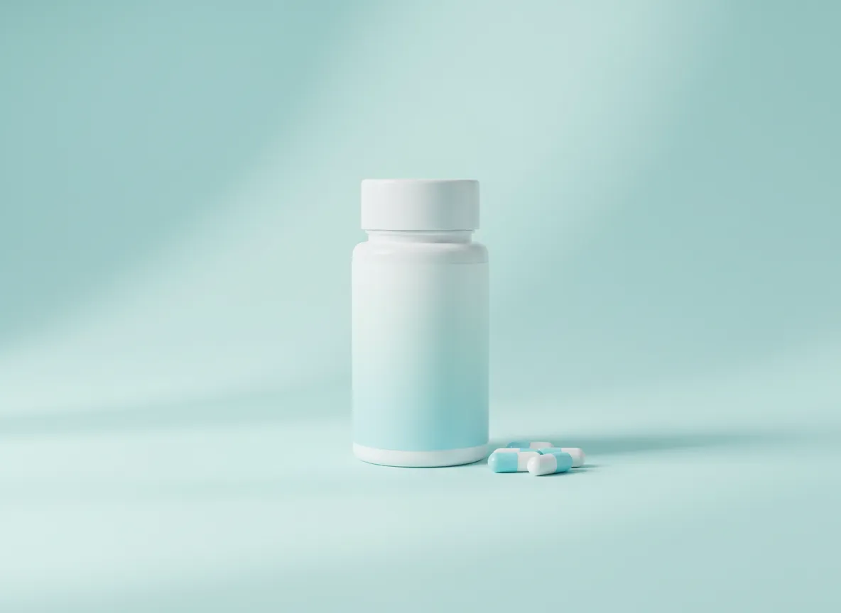 Bottle of GABA and magnesium glycinate capsules