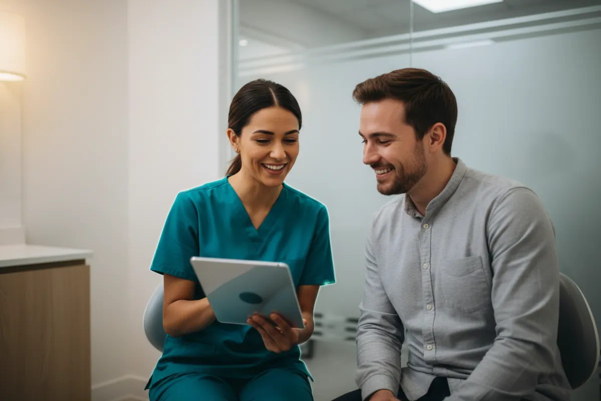 Friendly dentist consulting with a patient