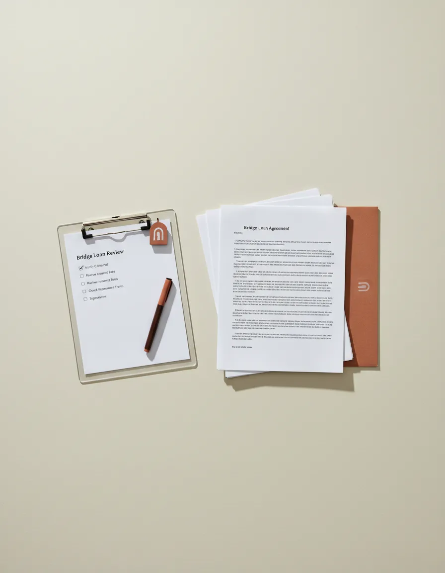 Documents and checklist used to review a bridge loan scenario