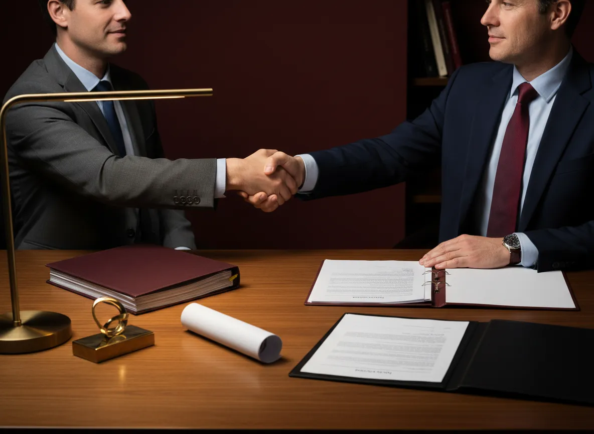 Professionals shaking hands across a desk discussing commercial property loans
