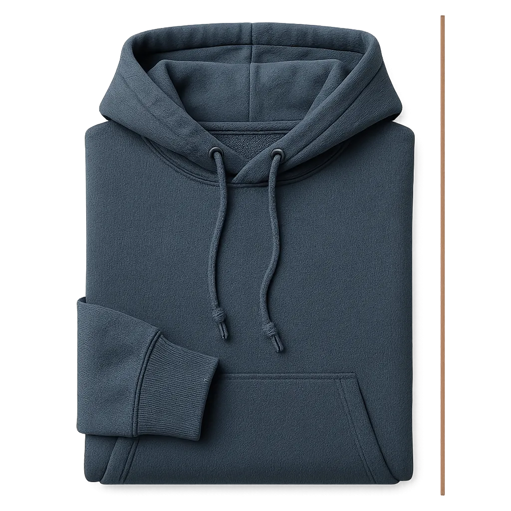 Premium folded organic cotton heavyweight hoodie floating against clean backdrop