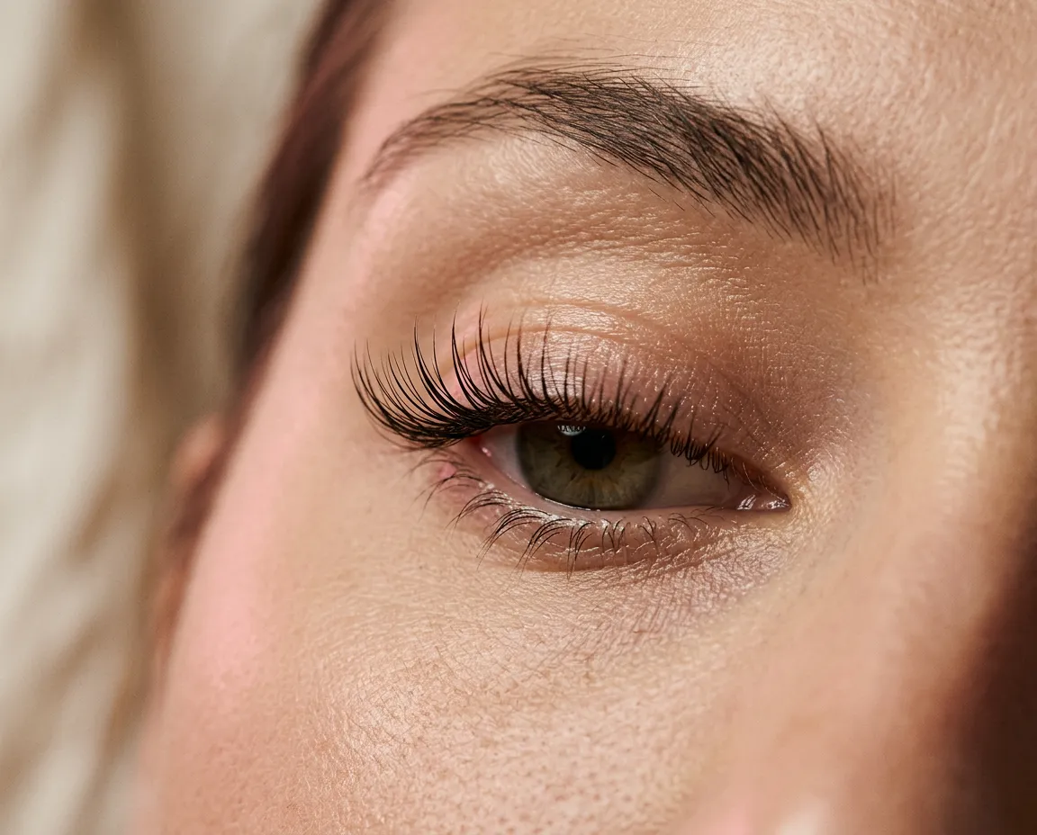 Korean lash lift close-up showing lifted, defined lashes