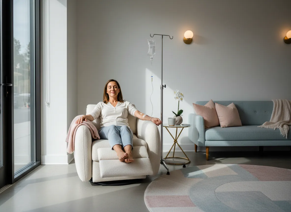 Relaxing IV therapy lounge with comfortable seating