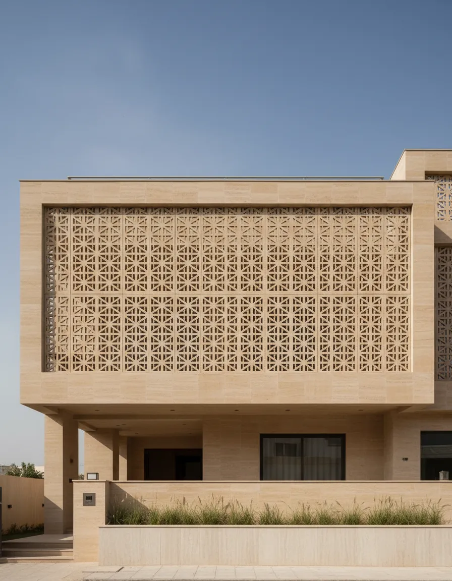 CNC stone jali pattern for balcony elevation