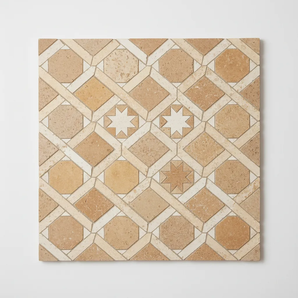 Mosaic stone panel with geometric pattern