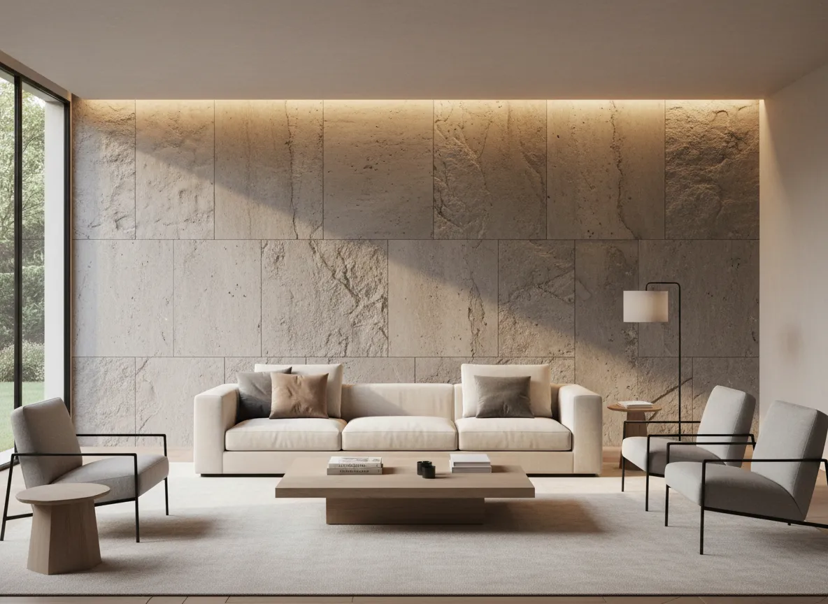 Interior feature wall with stone cladding