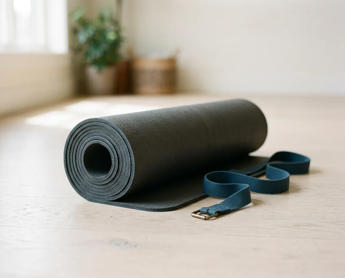 Zenmiora Eco Yoga Mat rolled neatly with minimalist strap