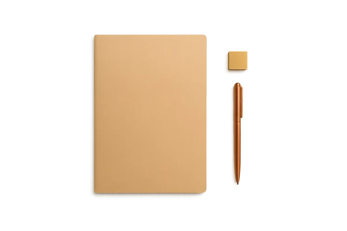 Minimalist desk workspace with wellness planner for goal setting