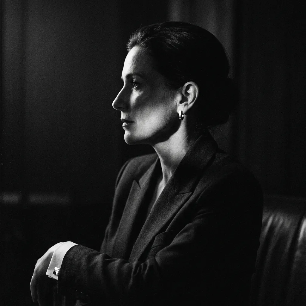 Low-key monochrome portrait of managing partner in Mayfair