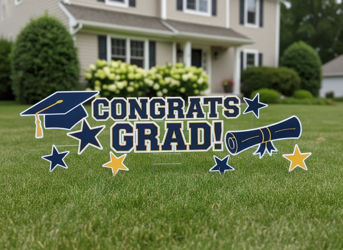 Yard greeting congratulating a graduate