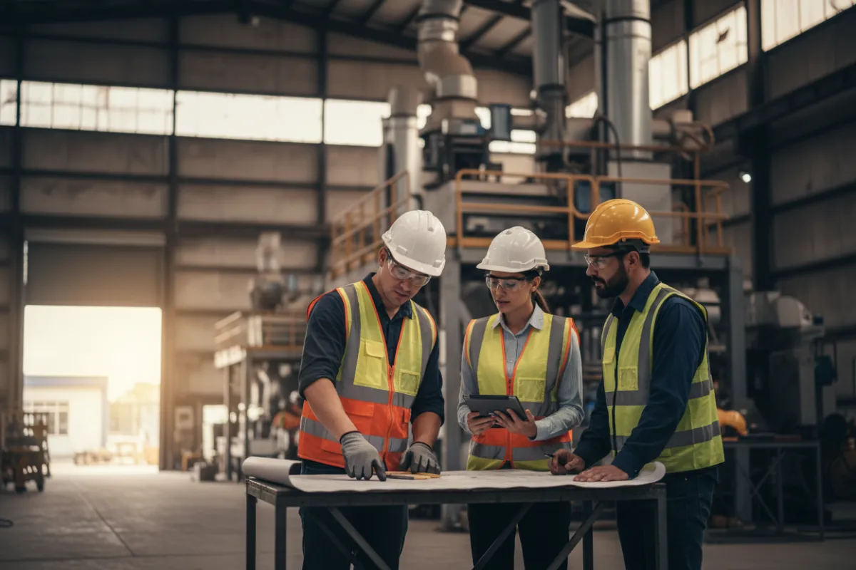 Breign Consulting MEP engineers reviewing project plans at industrial facility in Kenya