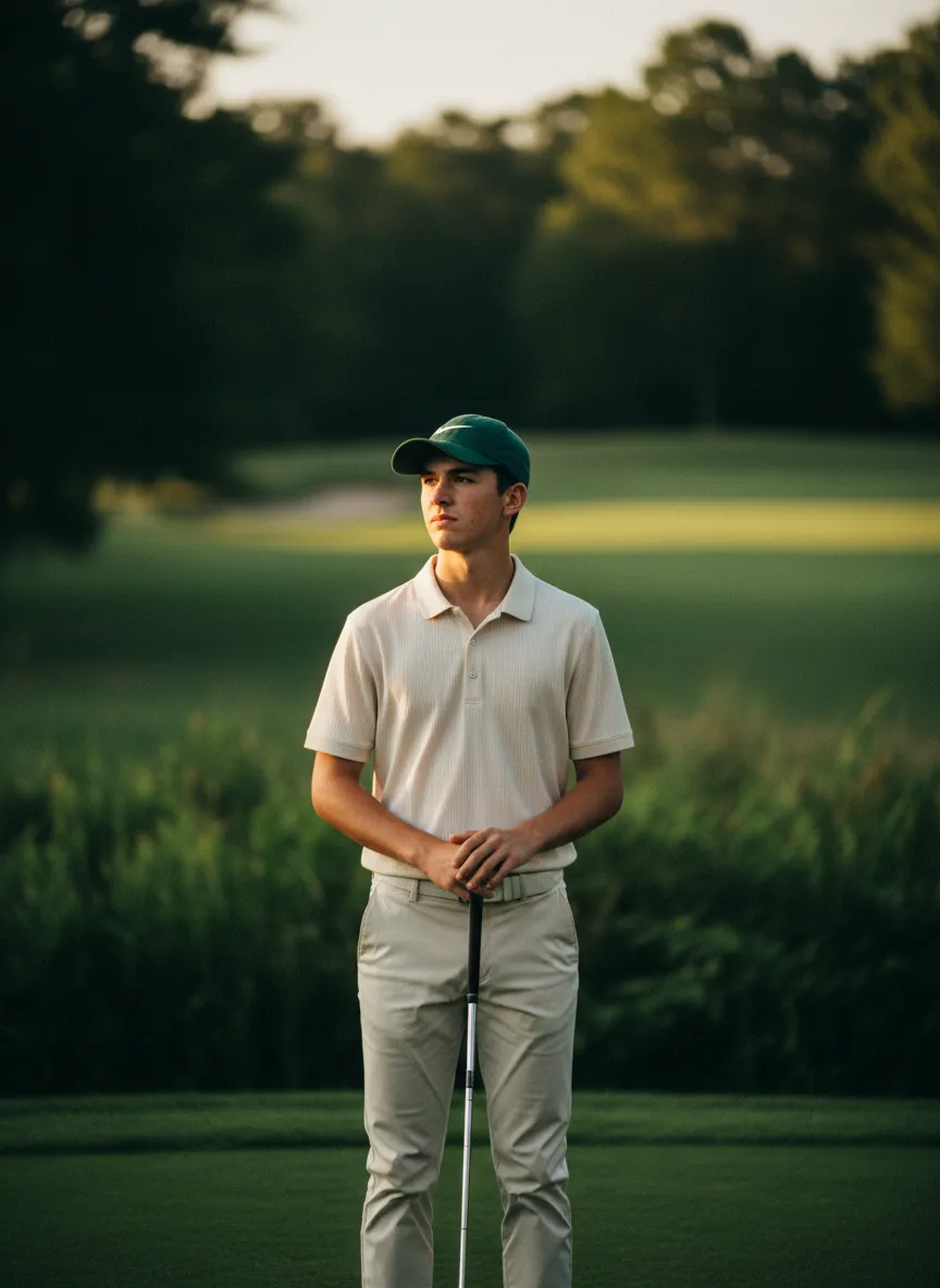 A disconnected junior golfer feeling pressure on the course