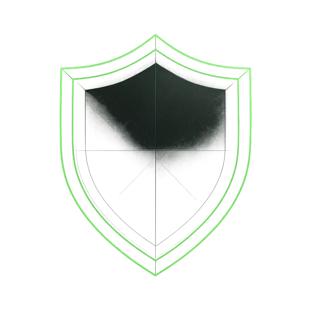 High-contrast neon-etched shield representing privacy and data security