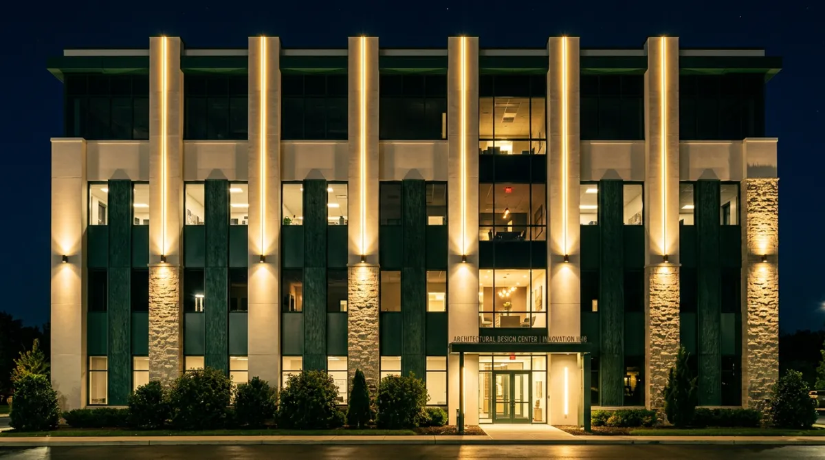 Commercial facade and architectural masonry lighting enhancement