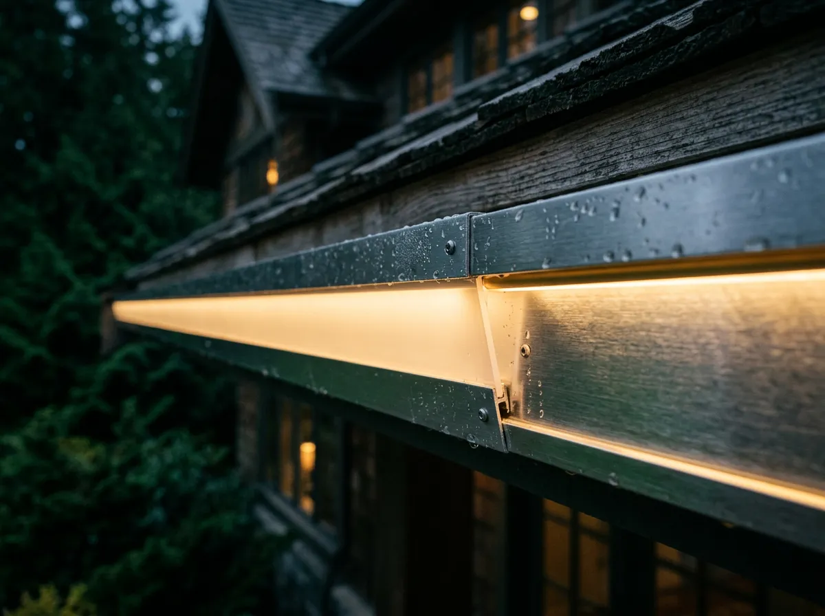 Close-up of an outdoor lighting channel installed along a home’s trim