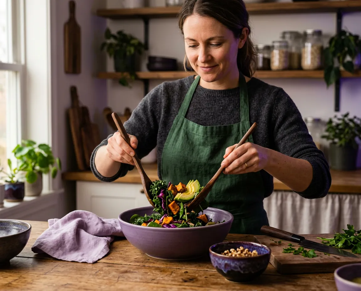 Active person preparing a nutritious meal reflecting optimal nutrient absorption and vitality