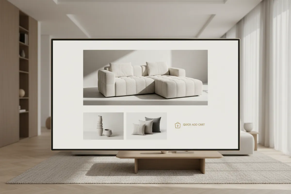 Home decor demo showcasing large product imagery and curated collections with quick-add cart.