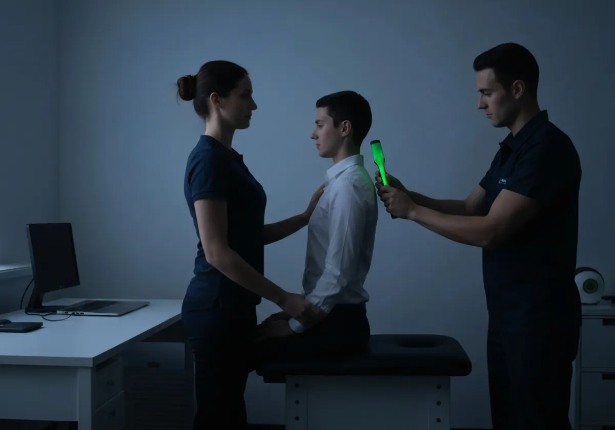 Office worker receiving posture correction