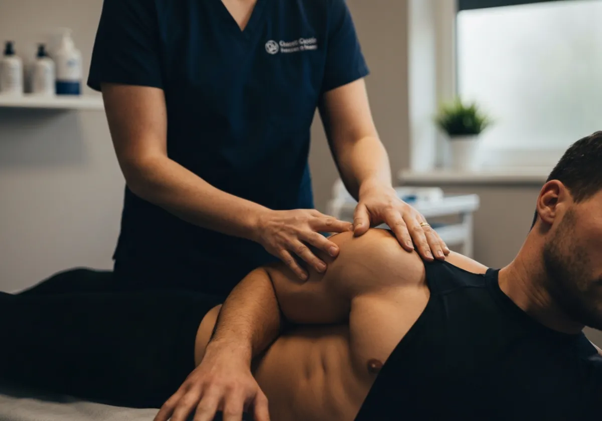 Athlete receiving sports therapy
