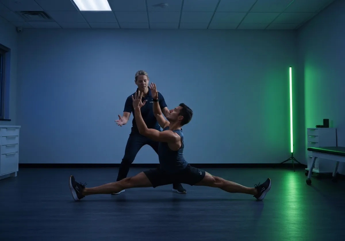 Runner performing dynamic stretches