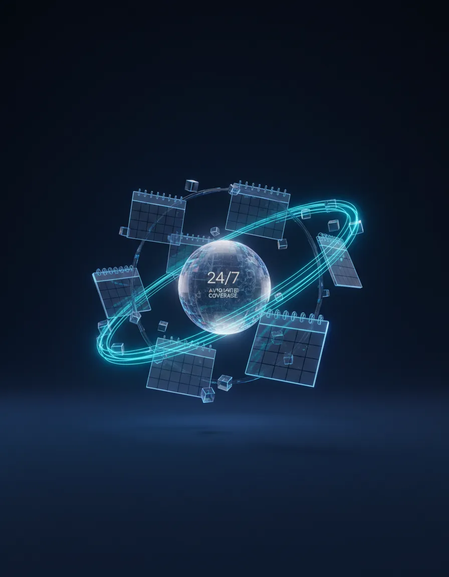 Abstract 3D rendering representing 24/7 automated business availability