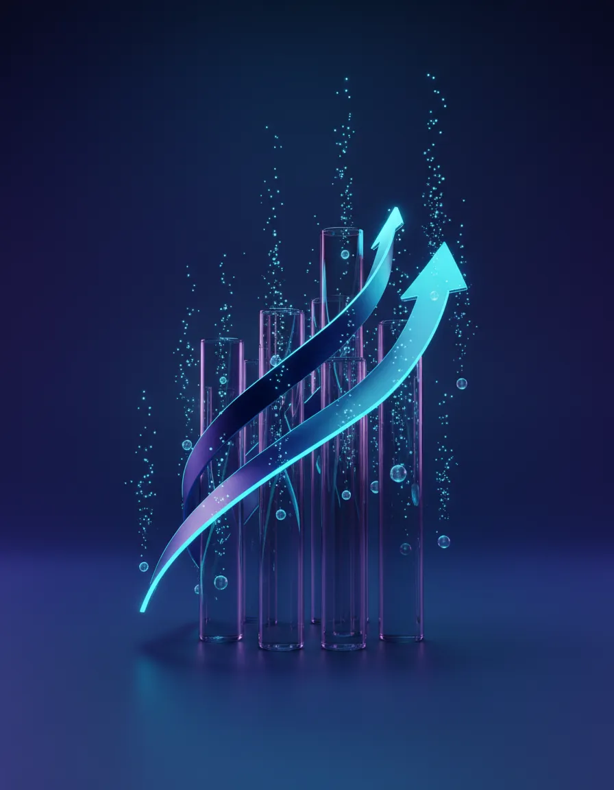 Abstract 3D data nodes representing increased bookings and lead capture