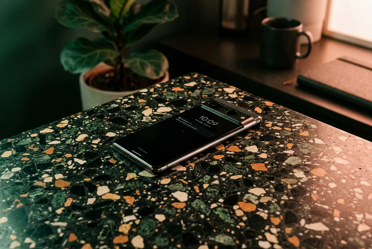 Private smartphone voice messaging advisory interface on clean desk setting