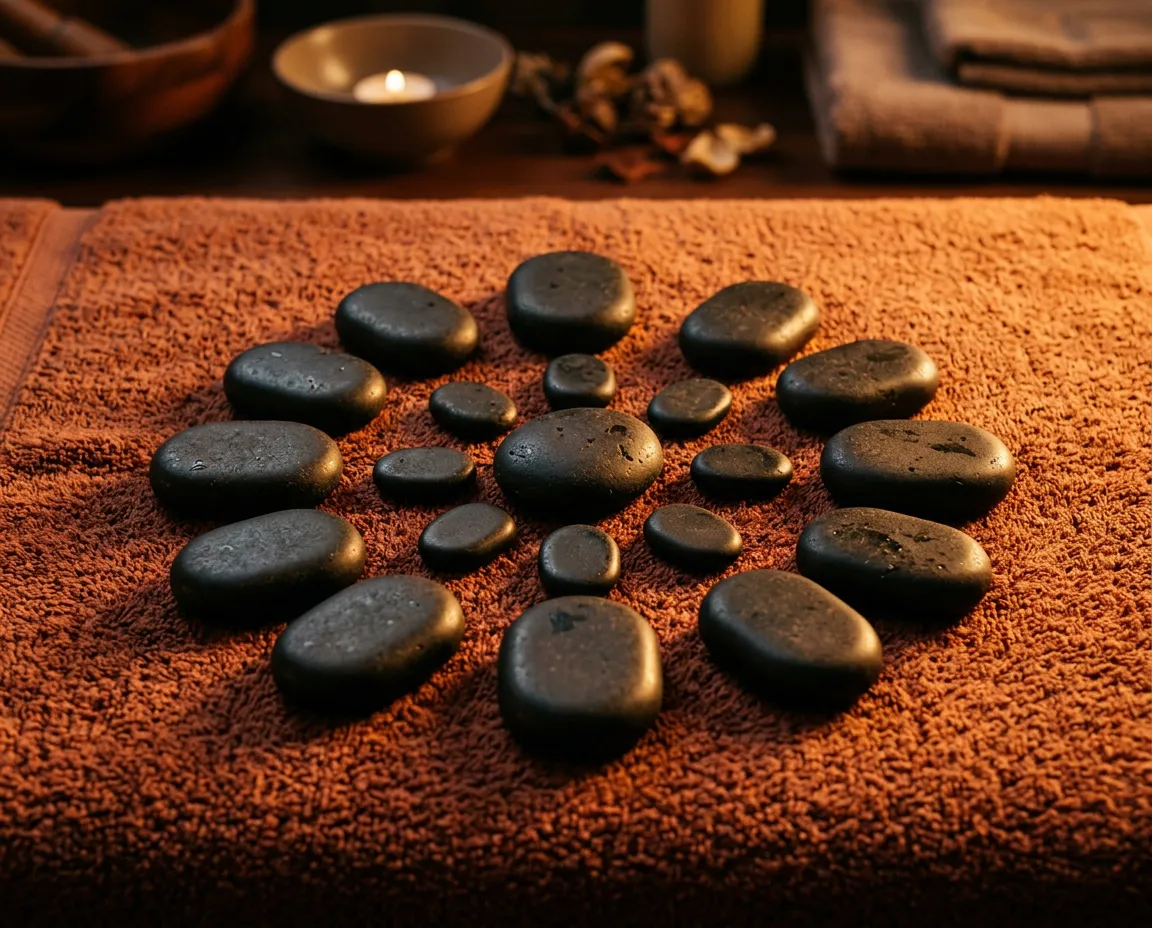 Botanical herbal compress and warm stone massage ceremony