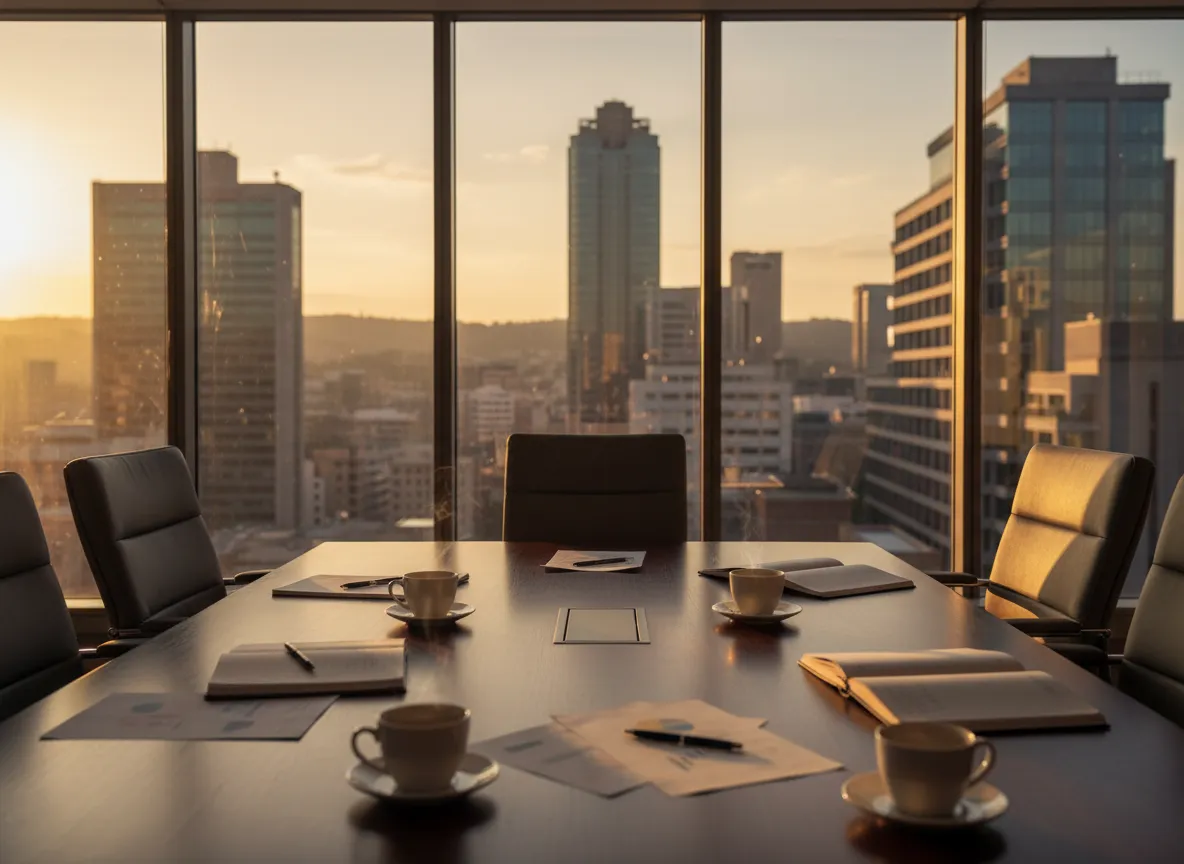 Johannesburg skyline and NN Properties office interior