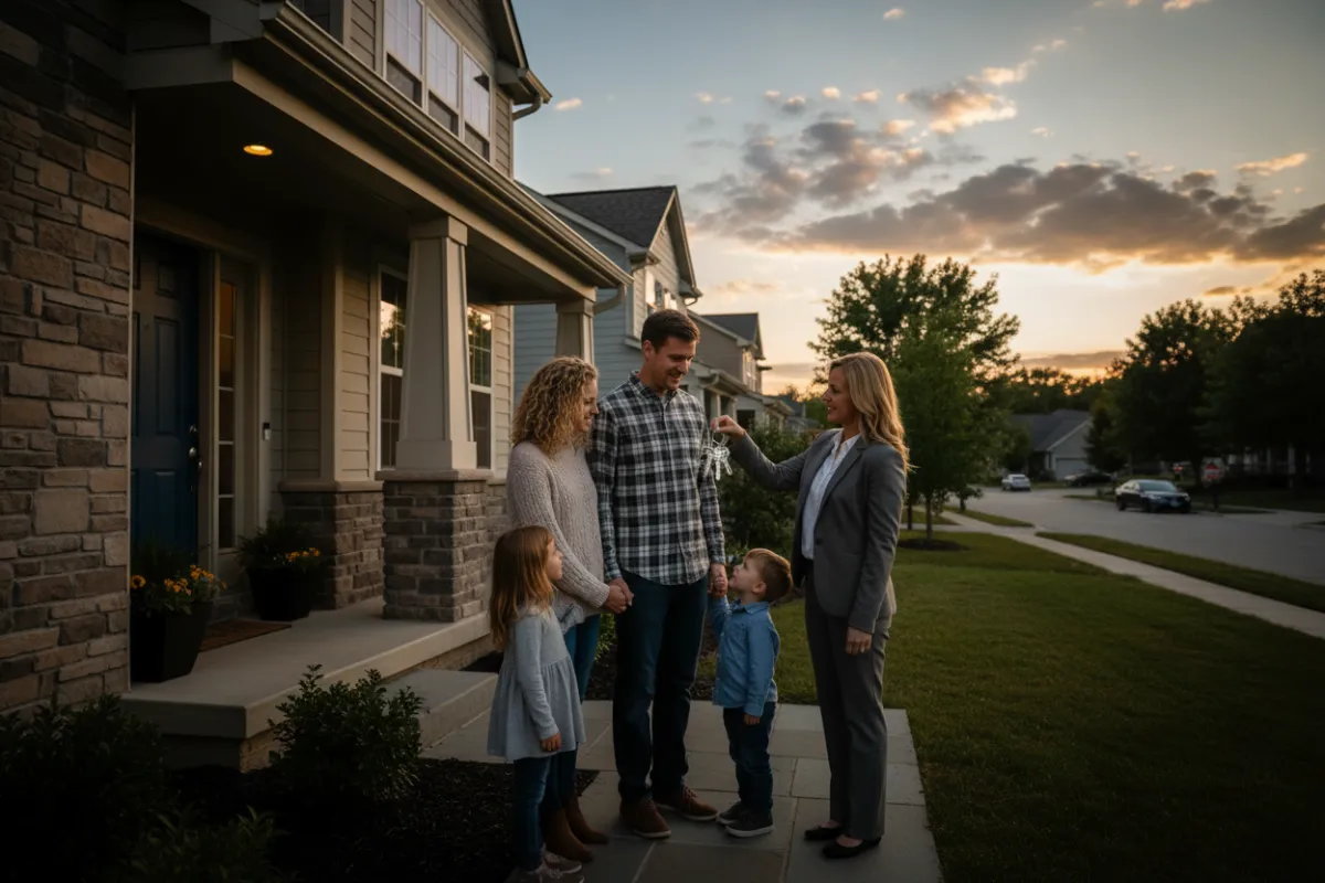 Young Ohio family receiving keys to a new home