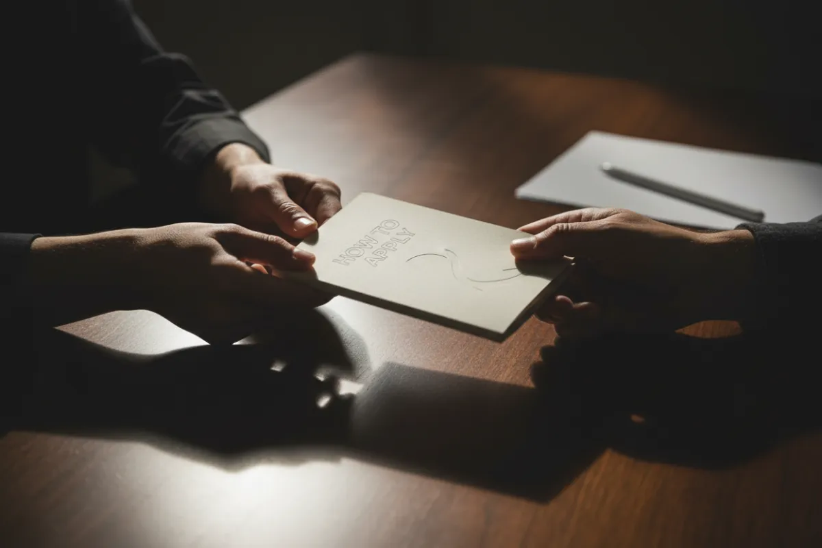 Hands exchanging 'How to Apply' booklet for OHFA