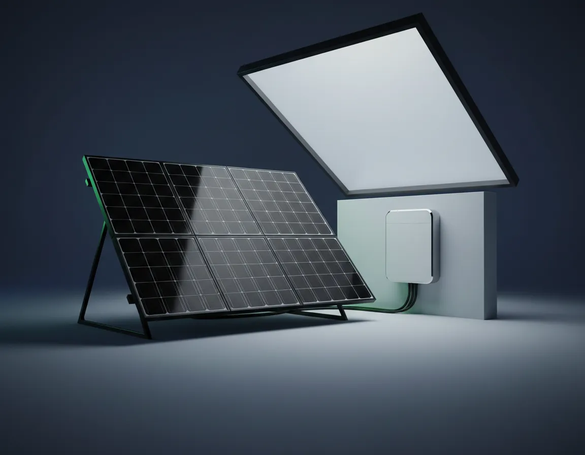 High-resolution view of sleek modern solar hardware and batteries