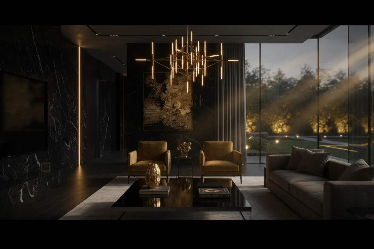 Luxury black-and-gold cinematic real estate image