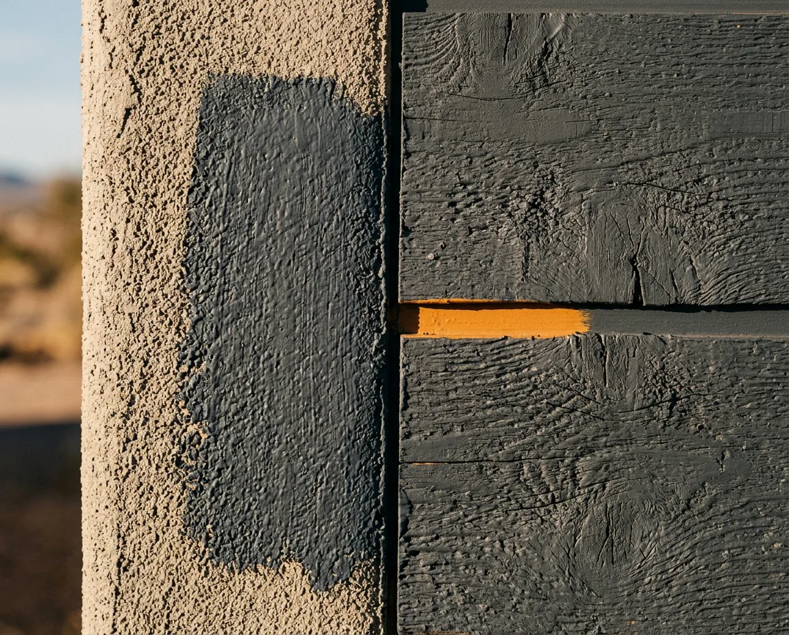Close-up of premium protective desert exterior paint application on stucco and cedar siding