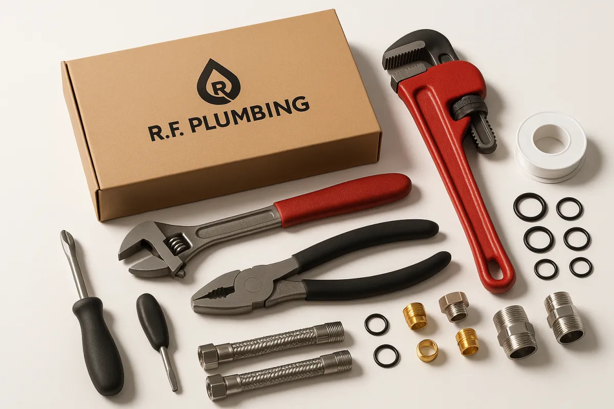 R.F. Plumbing repair kit on workbench