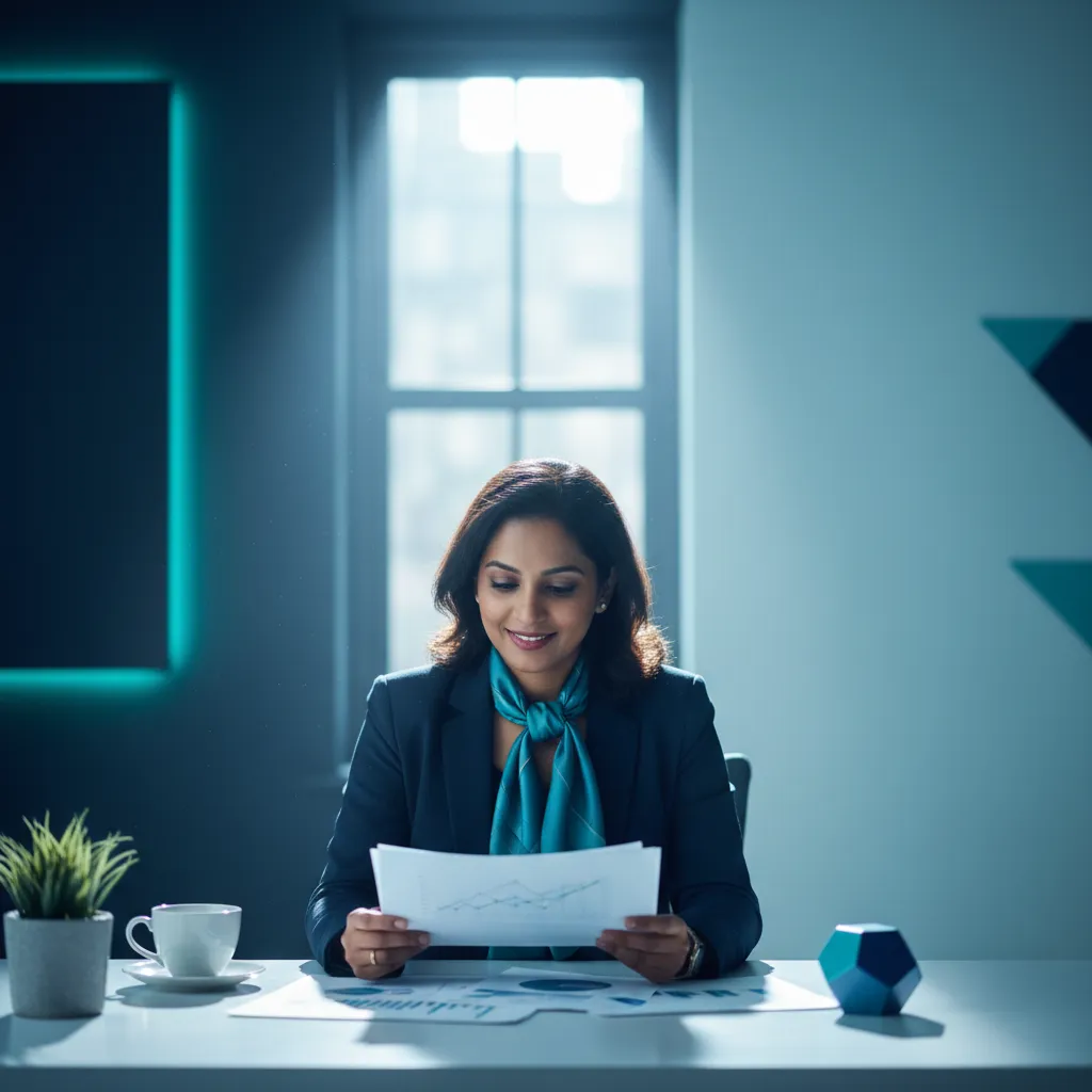 Warm, professional consultant at a desk handling credit repair paperwork