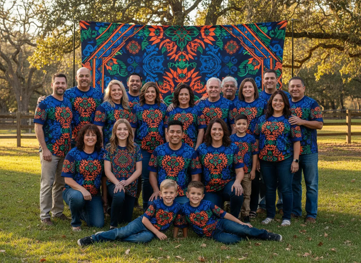 Family reunion shirts and tarp
