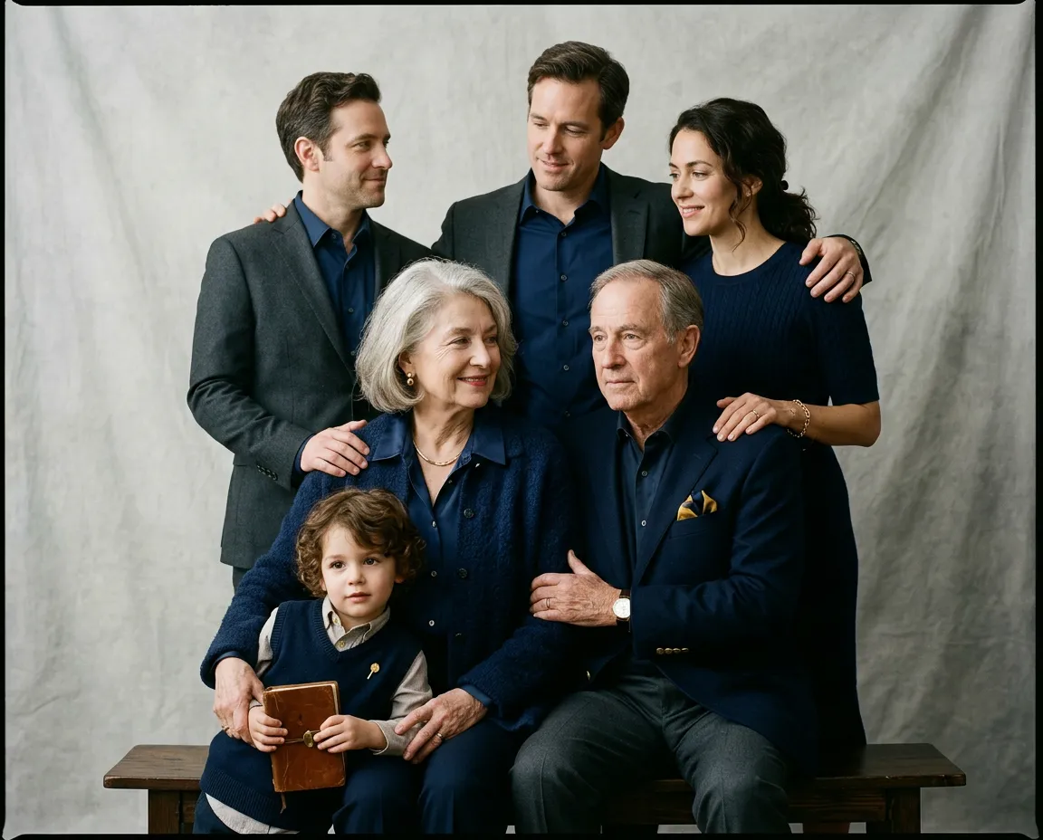 Timeless studio family portrait with soft editorial lighting
