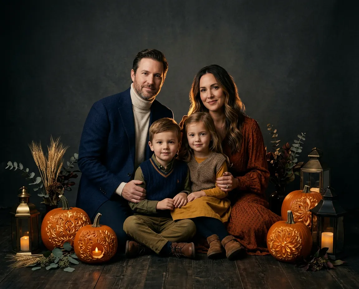 Enchanting autumn themed fine art portrait with warm amber aesthetic