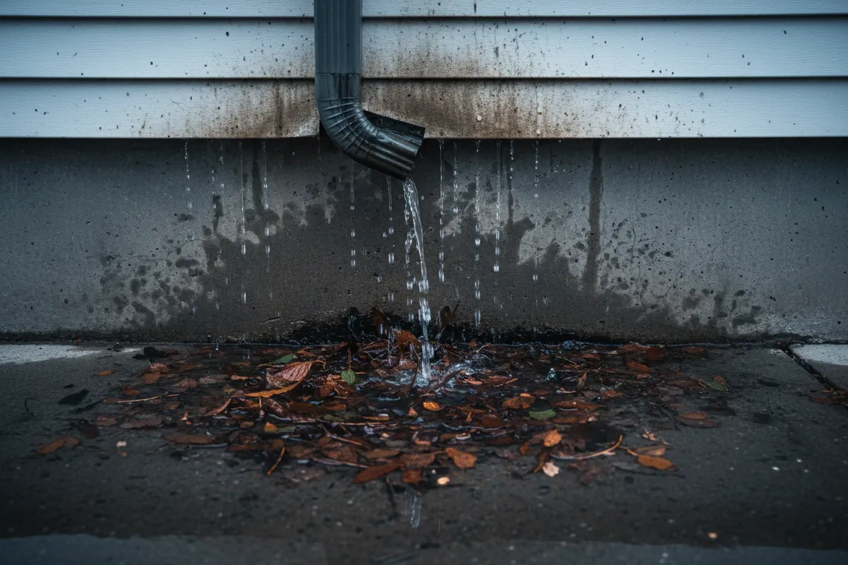 Foundation water pooling from failing gutters