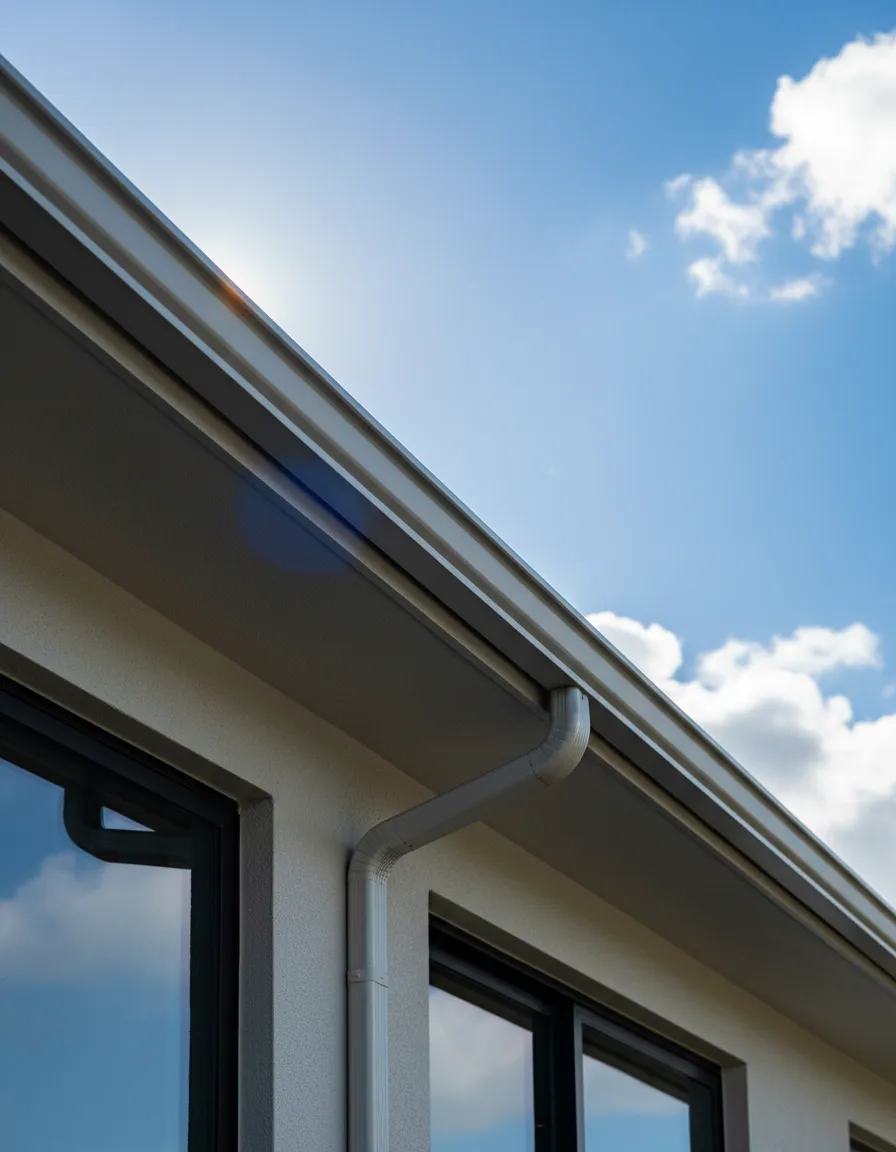 Perfectly aligned seamless gutter system installed on a local home
