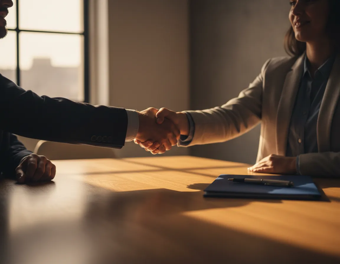Presenting the offer, handshake.